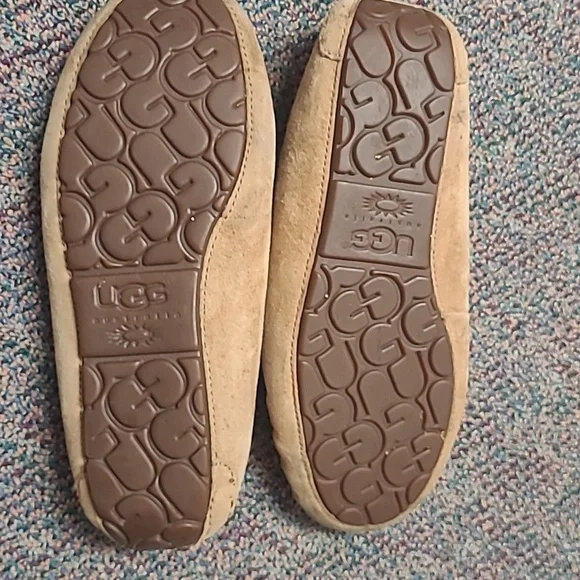 UGG Ansley Tan Suede Wool Moccasin Slippers - Picture 4 of 11